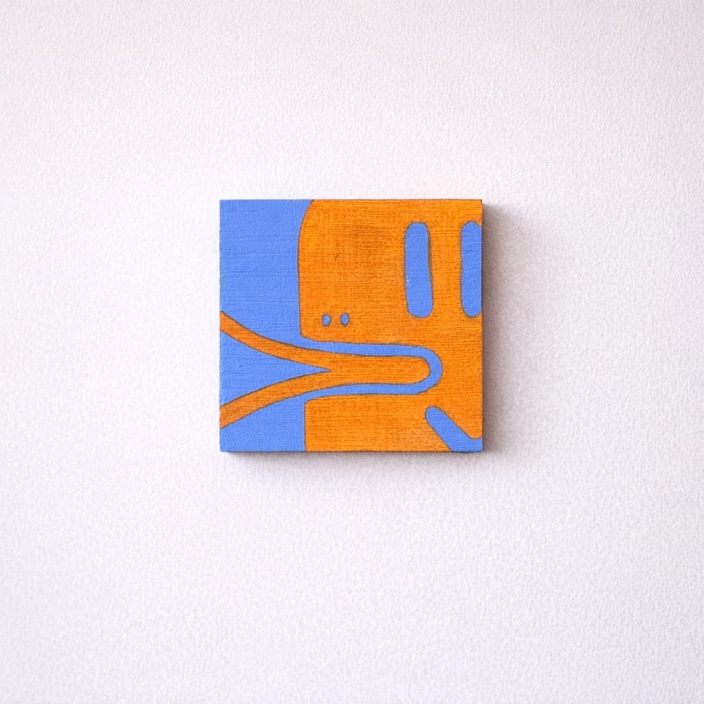 Entenbüste Pink-Blau – Acryl auf Holz, 10×10 cm – Entenjagd im Atrium Gesundheitszentrum Holzkirchen